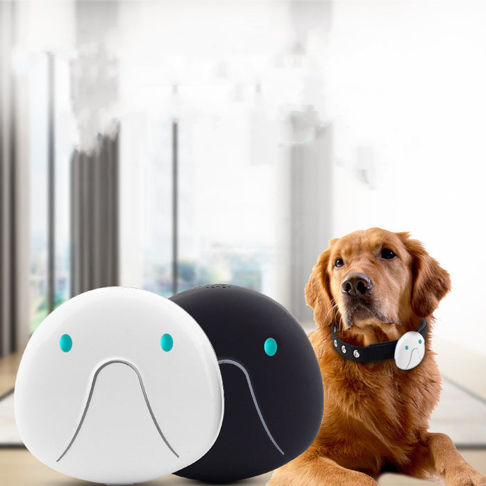 Compact black and white pet GPS tracker with real-time tracking and multi-mode positioning