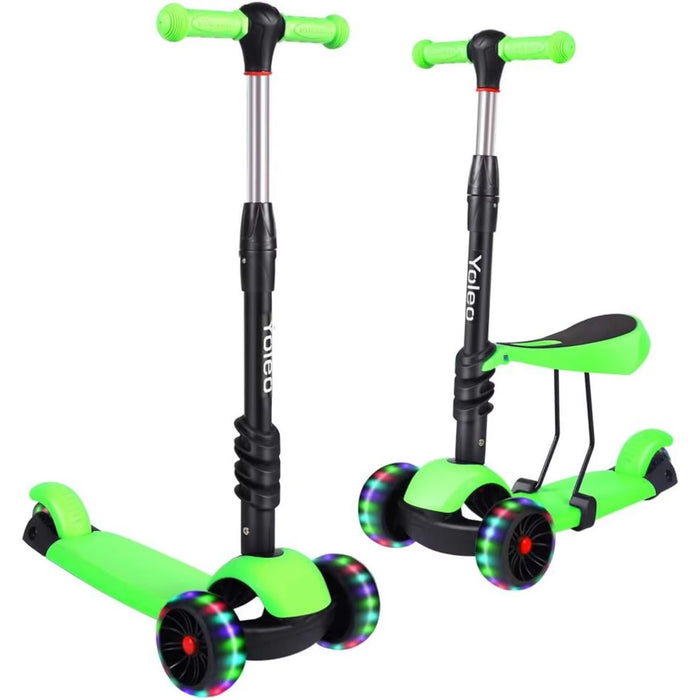 3-in-1 kids scooter with adjustable seat and LED flashing wheels in sit and stand mode for toddlers