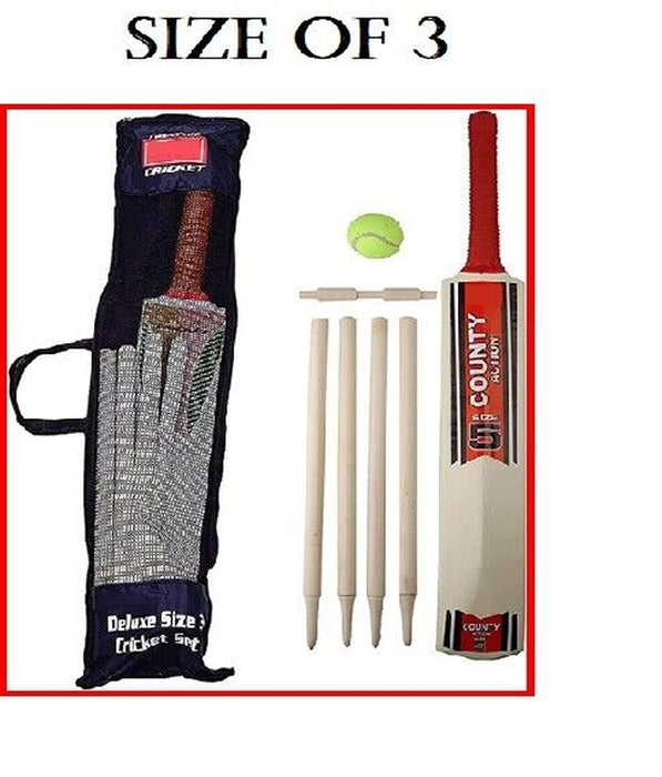 Children’s Cricket Set Wooden Bat, Ball & Stumps – Size 3 & 5 – Garden & Beach Game