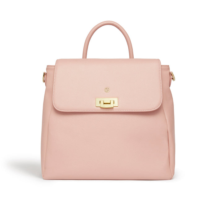 Zuri Nude Vegan Backpack with gold hardware, recycled interiors, and multiway convertible straps