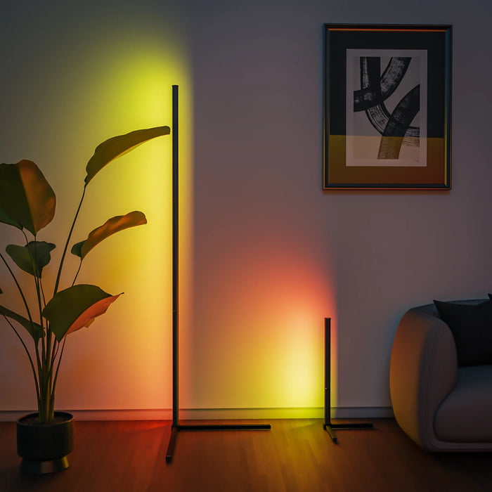 Smart RGBIC LED corner floor lamp with Bluetooth app and remote control for bedrooms, gaming setups, and living rooms