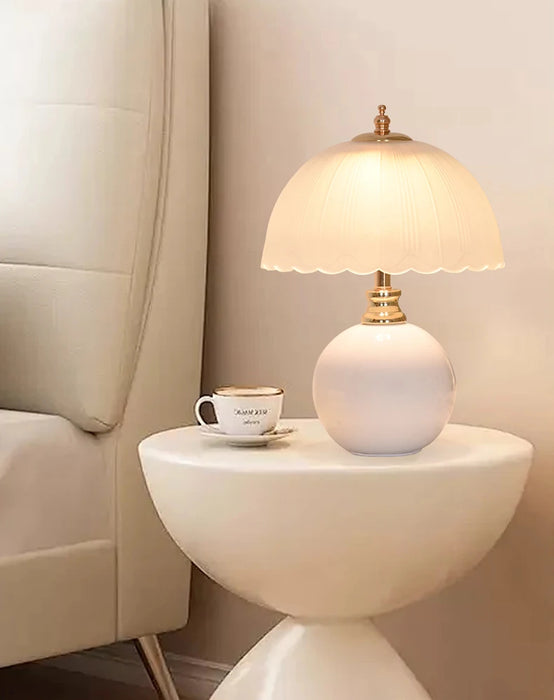 Ceramic USB Reading Lamp with Glass Shade – Dimmable LED Table Light for Desk or Bedside in Soft White Finish