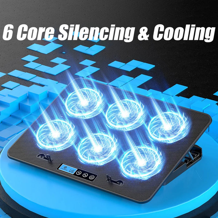 6-Fan Laptop Cooling Pad with Aluminum Mesh and Dual USB Ports – Fits 13–18 Inch Laptops
