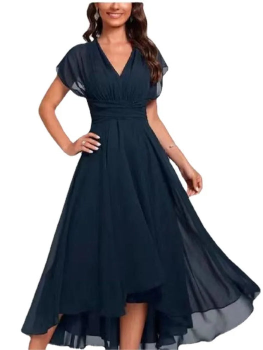 Chiffon A-Line Dress – Flowing Batwing Sleeves & Irregular Hem - Samanta Factory