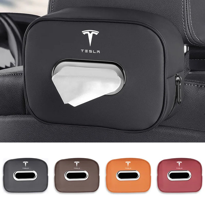 PU Leather Car Tissue Holder Attached to Seat Back – Auto Interior Accessory