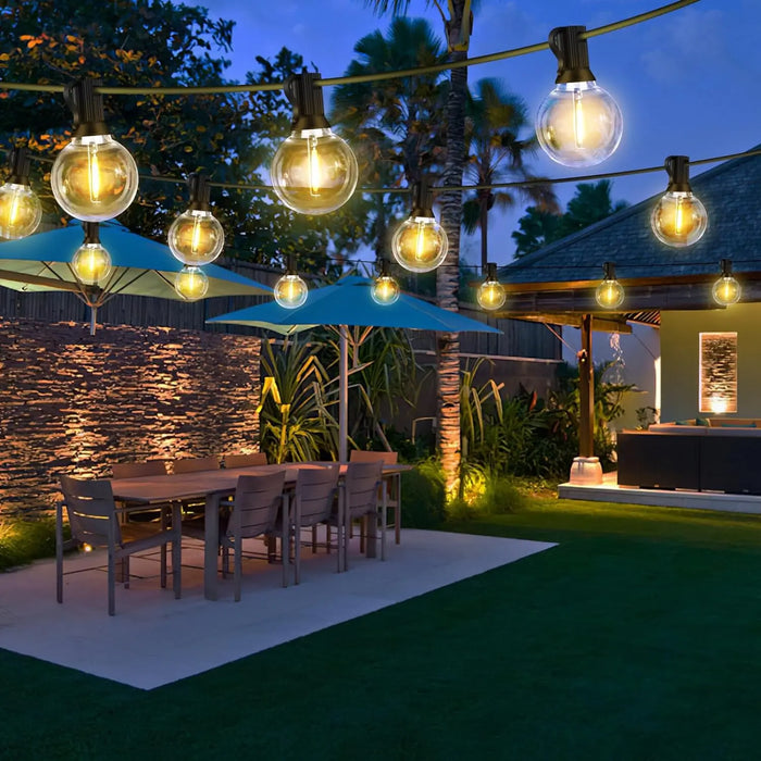 Warm white shatterproof LED globe string lights for patios, weddings, and outdoor events