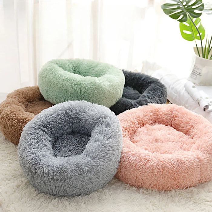 Plush Round Pet Nest Bed – Warm Washable Cat & Dog Bed for Winter