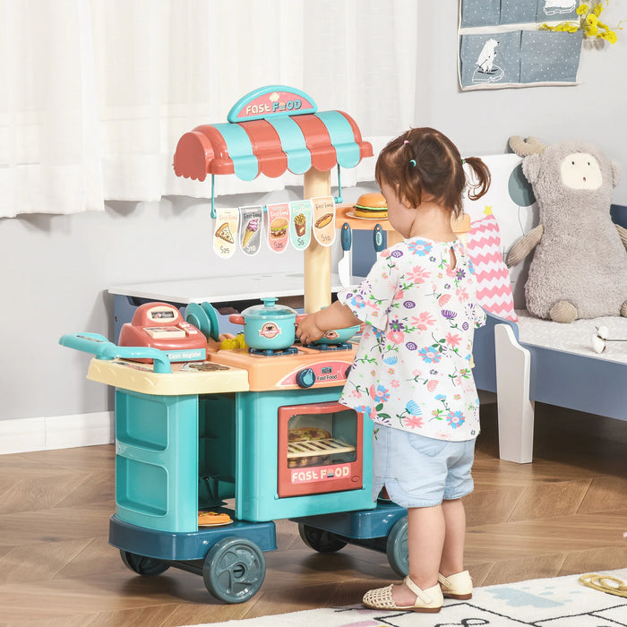 HOMCOM Kids Kitchen & Grocery Play Set – 50-Piece Pretend Cooking Toy for Ages 3 to 6