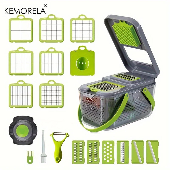 13-in-1 Vegetable Chopper with Blades, Storage Box, and Draining Basket
