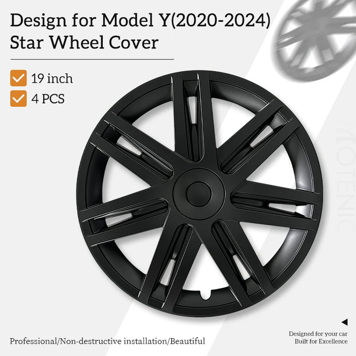 Tesla Model Y 19 Inch Matte Black Star Wheel Caps Set of 4 – Full Rim Hubcap Accessories
