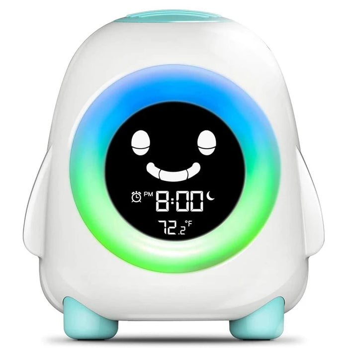 Kids alarm clock with color-changing night light, sleep trainer, and nap timer for toddlers