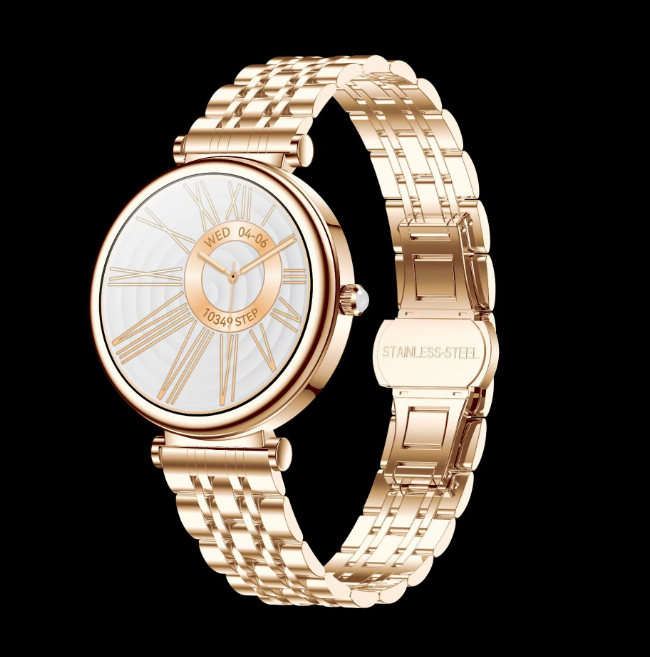 Women’s Smart Sports Watch – Wireless Charging & Call Reminder with Stainless Steel Band