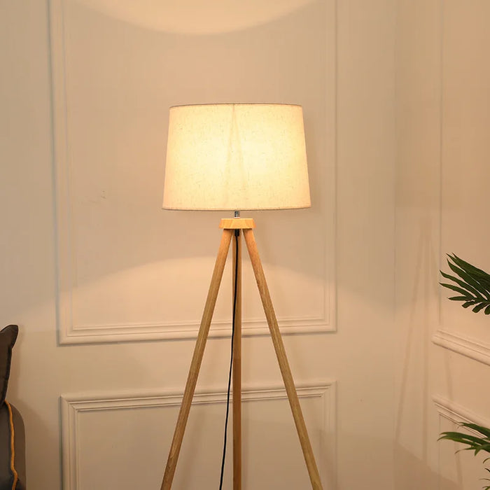 Wooden Tripod Floor Lamp – Mid-Century Modern Design with Foot Switch Control