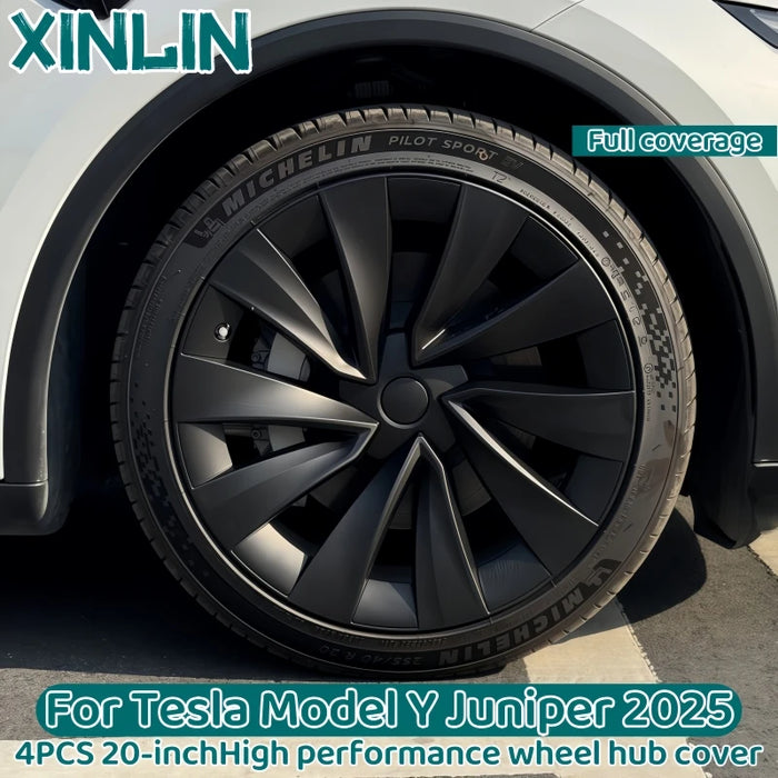 Tesla Model Y 2025 Juniper 20-inch ABS matte black wheel hubcap cover set with protective strip
