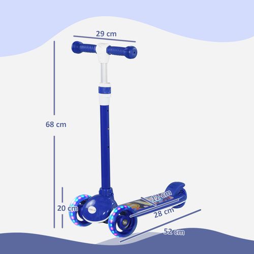 Blue AIYAPLAY kids 3-wheel scooter with LED wheels and adjustable handlebar – toddler scooter for UK children
