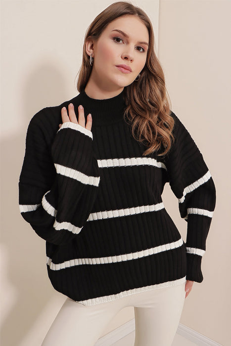 Black striped Breton-style knit sweater