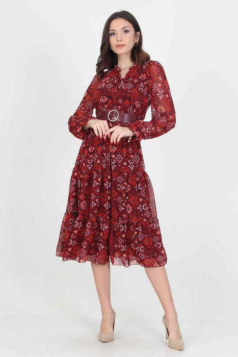 Patterned chiffon wrap dress with long sleeves