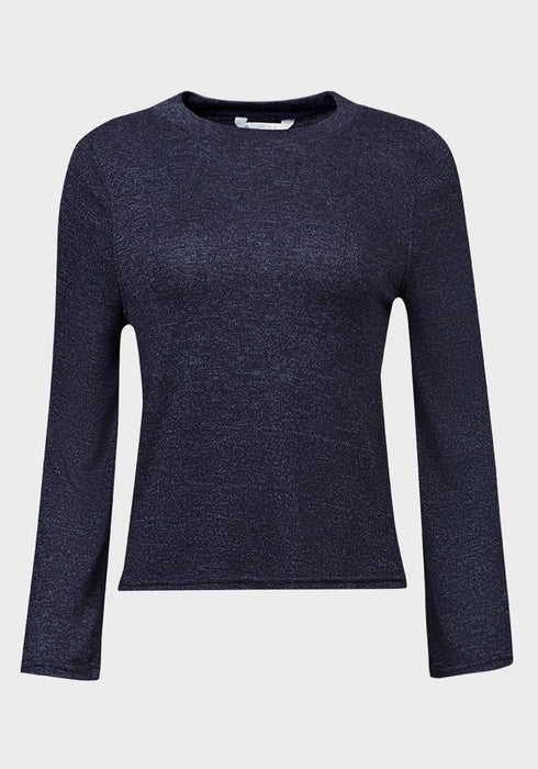 Navy marl bell-sleeve crop top
