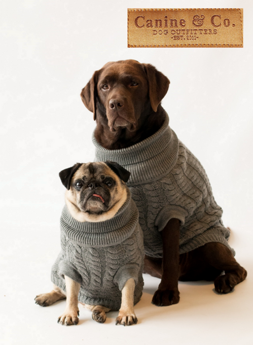 "Grey stretch-knit dog jumper for small to medium breeds – cozy winter pet clothing"