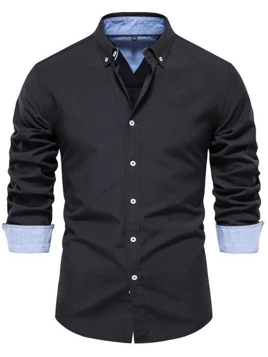 Men's button-down collared shirt with chest pocket in cotton-blend fabric
