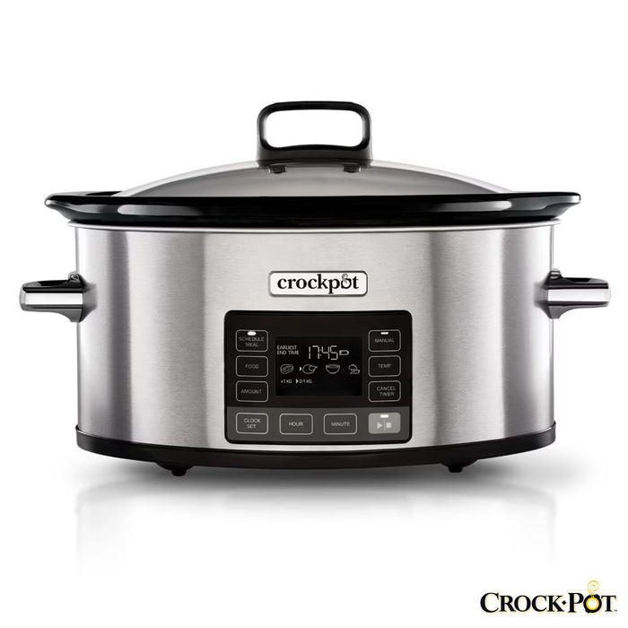 6-quart digital programmable slow cooker with travel-proof locking lid and stainless steel finish