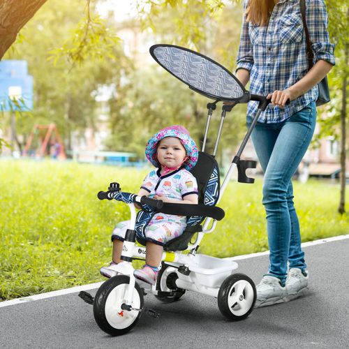 Blue 6-in-1 kids tricycle with removable push handle, foldable canopy, and safety harness β ride-on for toddlers 1 to 5 UK