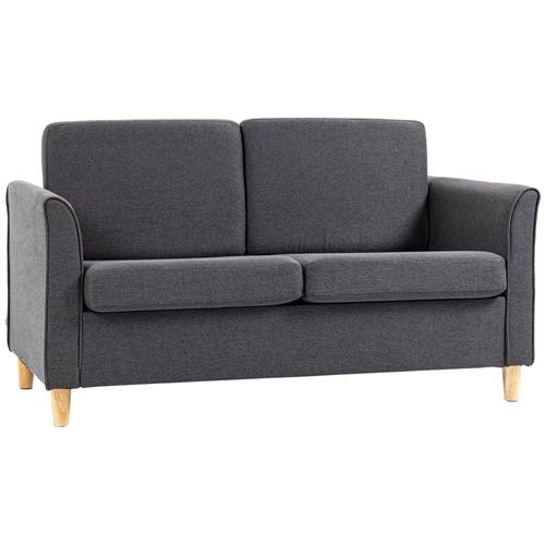 Dark grey 2-seater linen loveseat sofa with armrests and wooden legs – UK small space furniture