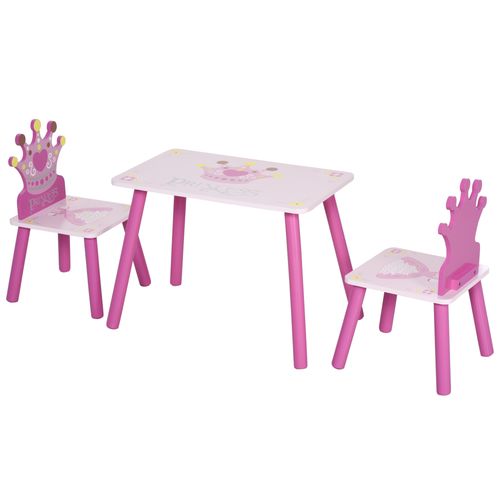 Pink Princess Toddler Table and Chairs Set – Crown-Back Design