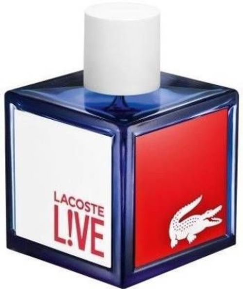 Lacoste L!VE Pour Homme Eau de Toilette 75ml spray bottle, showcasing its modern and vibrant design
