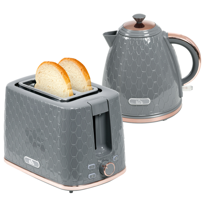 Honeycomb design kettle and toaster set with LED indicators and integrated cord storage