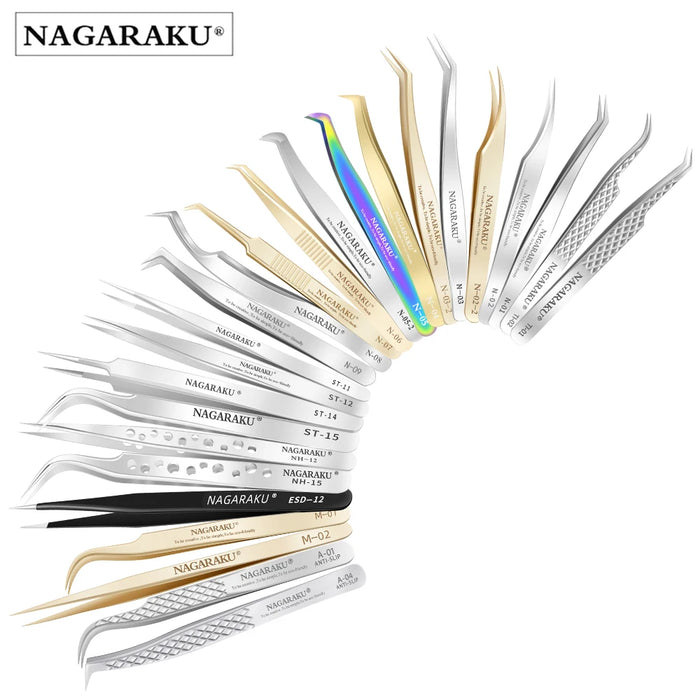 Professional Stainless Steel Eyelash Tweezers for Lash Extensions & Volume Fans