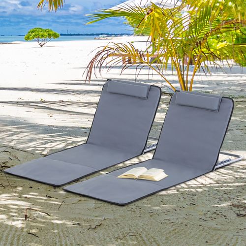 Adjustable portable beach mat set with pillow, foldable design for easy carrying and outdoor relaxation