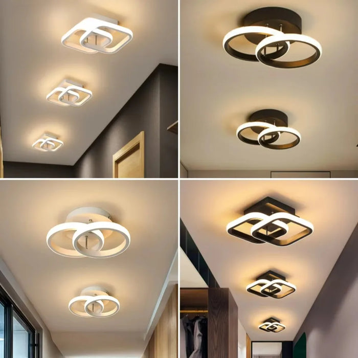 Modern round LED ceiling light with black aluminum body and acrylic shade