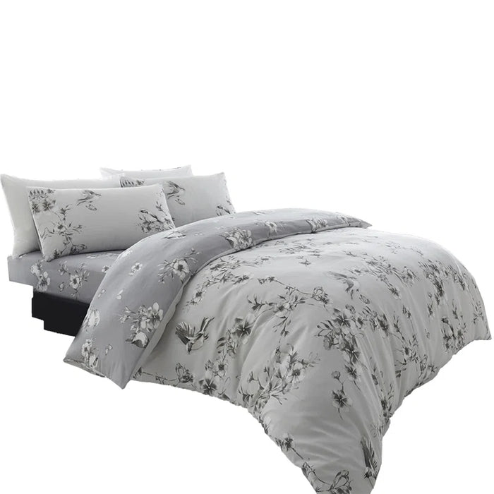 Birdie Blossom cotton blend floral duvet cover set with reversible design and pillowcases