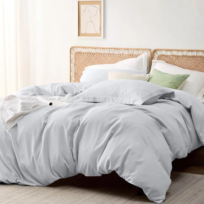 Complete microfiber duvet cover set with pillowcases and fitted sheet for ultimate comfort and style