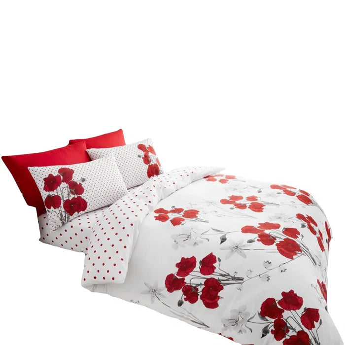Poppy Cotton Blend Floral Duvet Cover Set with Pillowcases