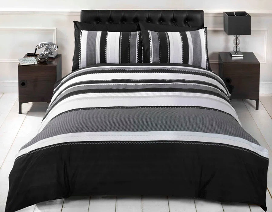 Blue striped king size duvet cover set with two pillowcases