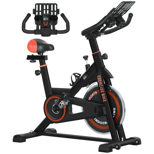 Smooth and silent exercise bike with adjustable resistance and built-in tray, ideal for home and office use