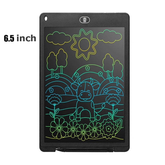 Eco-friendly LCD tablet for kids, showcasing mess-free creativity and a portable design for travel.