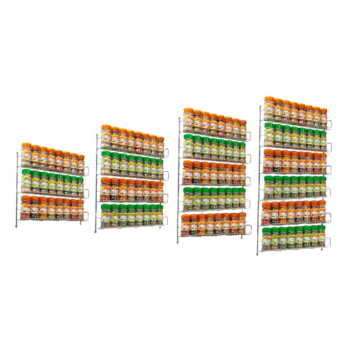 Wall-mounted stainless steel spice rack with chrome finish – 6-tier organiser for 48 spice jars