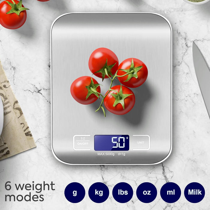 Digital 5kg Kitchen Scale with easy-to-read LCD display and stainless steel finish