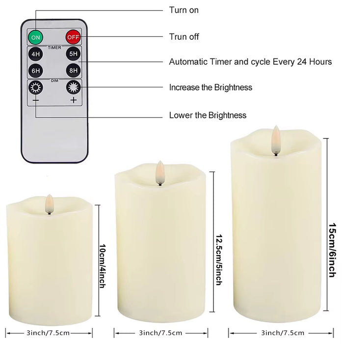 3-piece flameless LED candle set with remote – warm yellow light in modern gray acrylic casing