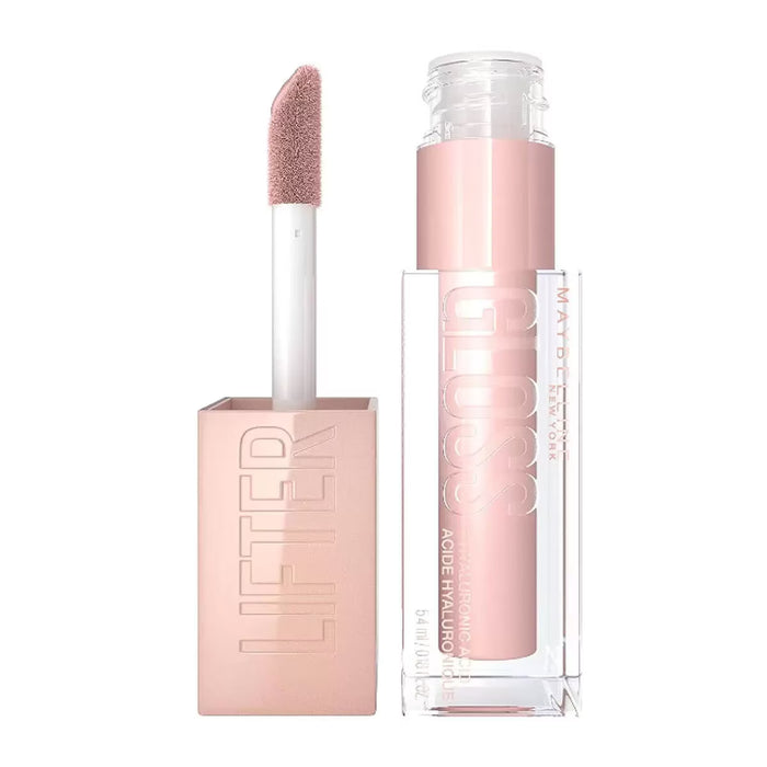 Maybelline lip gloss with Hyaluronic Acid in three shades: Ice, Moon, and Reef