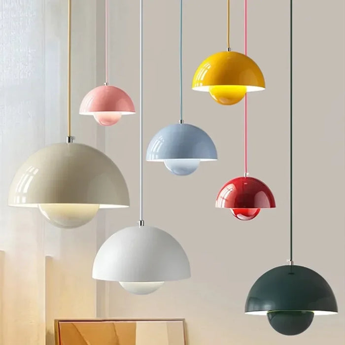Colorful modern pendant light hanging in a stylish interior setting