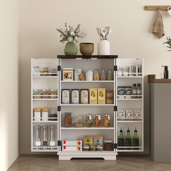 Farmhouse Storage Cabinet – Adjustable Shelves & Wood-Effect Top - Samanta Factory