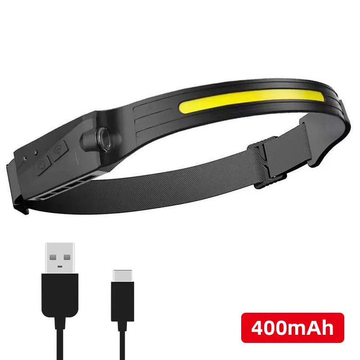 Rechargeable LED headlamp with motion sensor and silicone strap for outdoor activities