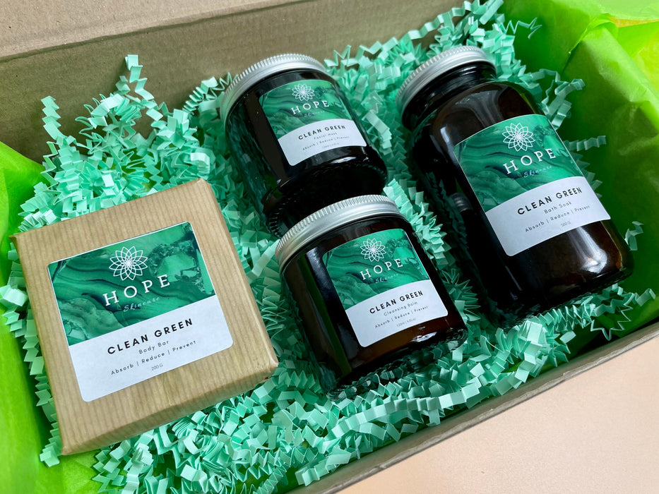 Clean Green System Skincare – Detoxifying Balm, Mask, Body Bar & Bath Soak