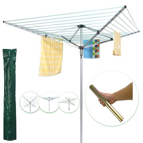 Premium rotary dryer cover for 60M umbrella airers with 360° protection, breathable mesh, and galvanized steel spike.