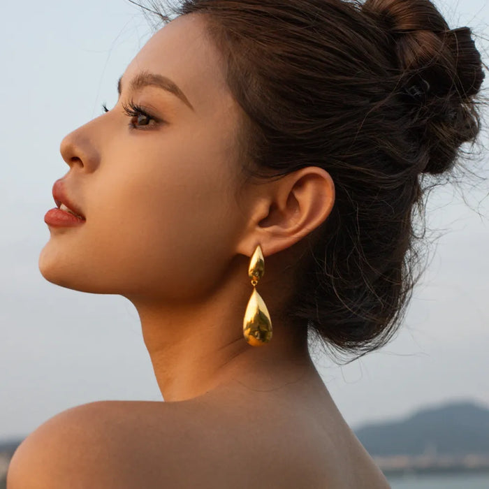 Elegant stainless steel dangle earrings with 18K gold and silver plating
