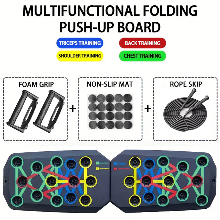 Color-coded portable push-up board system for upper body home workouts